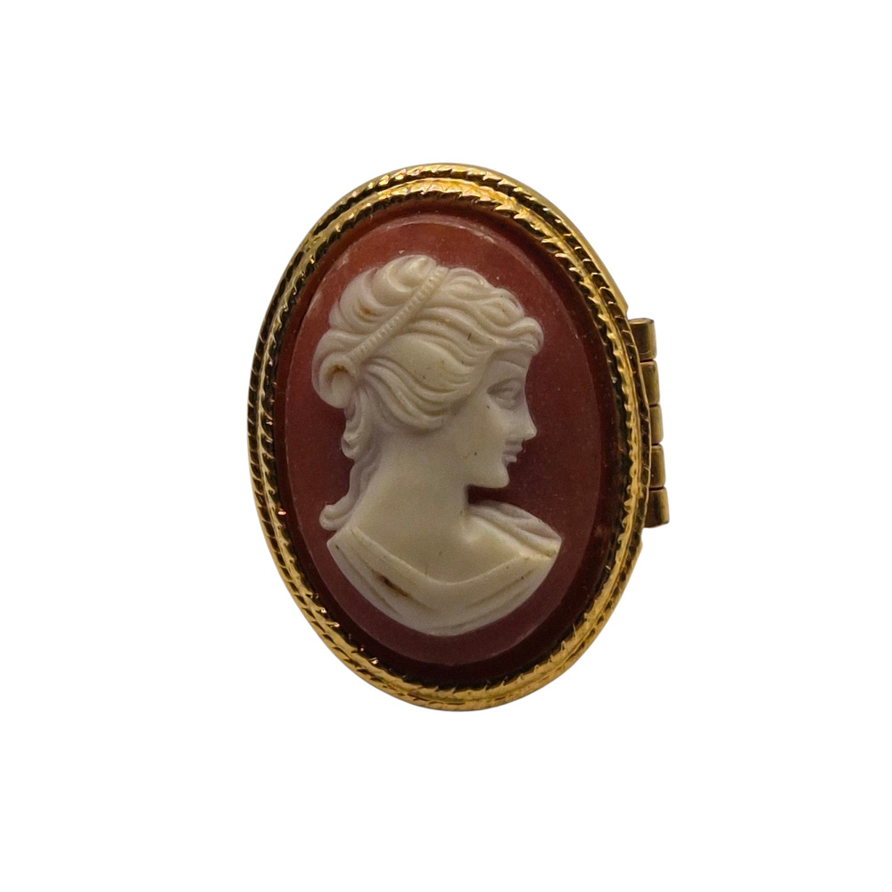 Vintage Avon Cameo Locket Ring Hidden Compartment Adjustable Gold
